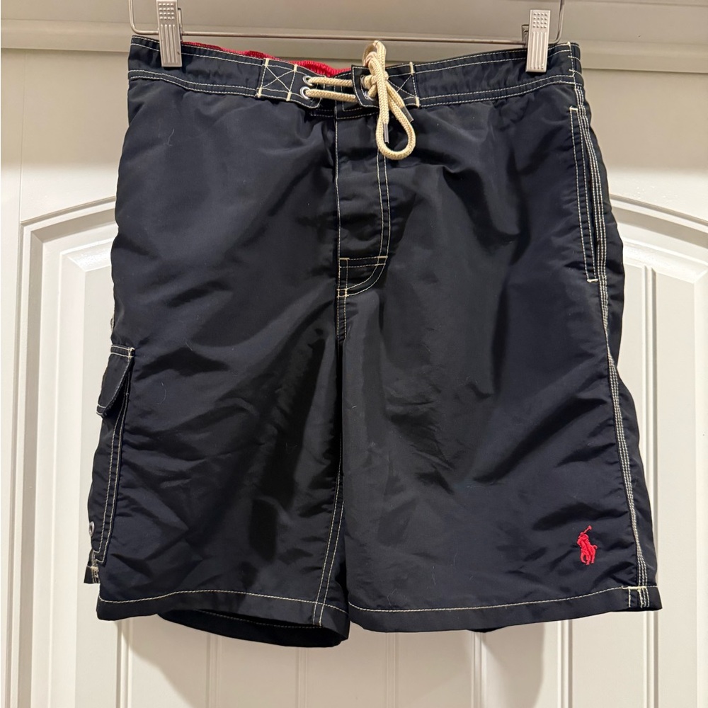 Polo Ralph Lauren Swim Trunks Board Shorts Men Small Black Lined Pool Beach